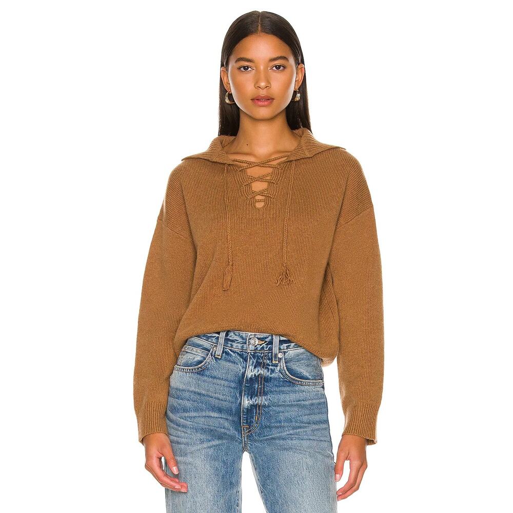 Nili Lotan Gloria Cognac Wool Lace Up Pullover Sweater Size Small NWT